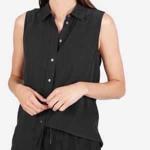 The Clean Silk Relaxed Sleeveless Shirt in Black